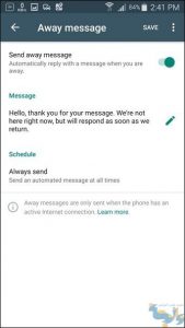 پیام خروج WhatsApp Business